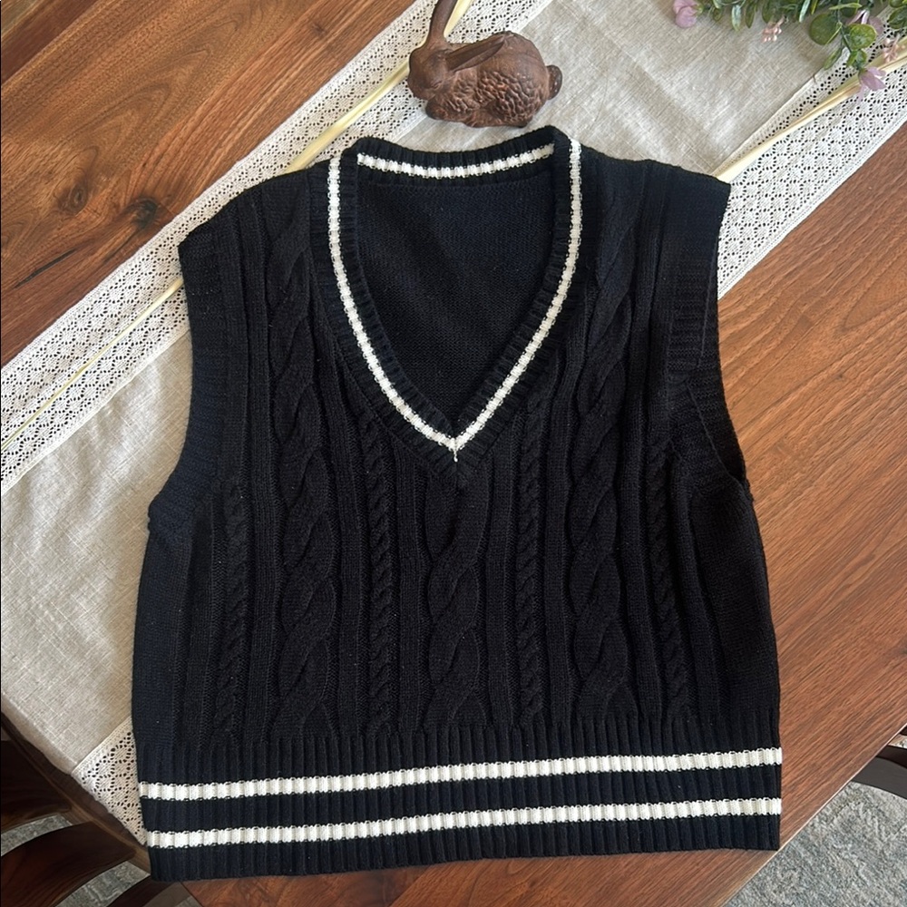 Black Cable Knit Sweater Vest